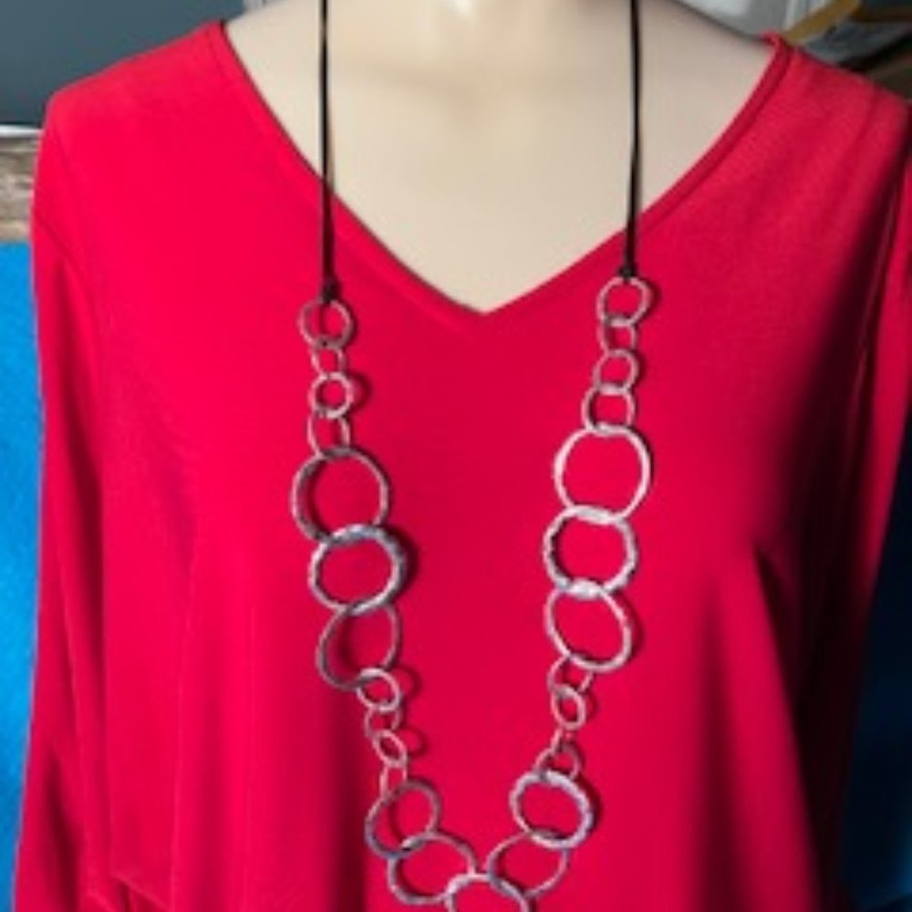 NWT - Interlocking Ring Necklace - Silver tone with Black Cord